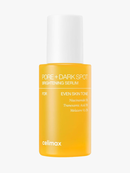 Celimax Pore+Dark Spot Brightening Serum in branded component on a light gray background