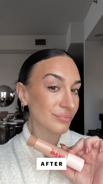 Wohlner after applying the Makeup Forever Super Boost Lightweight Moisturizing Skin Tint